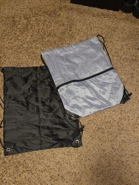 Light Gray and Black Drawstring Gym Bag - Bag Set